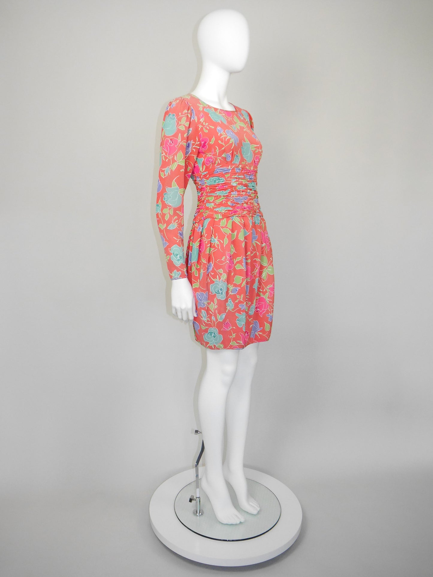 EMANUEL UNGARO Parallèle 1980s 1990s Vintage Floral Silk Day Dress Size XXS