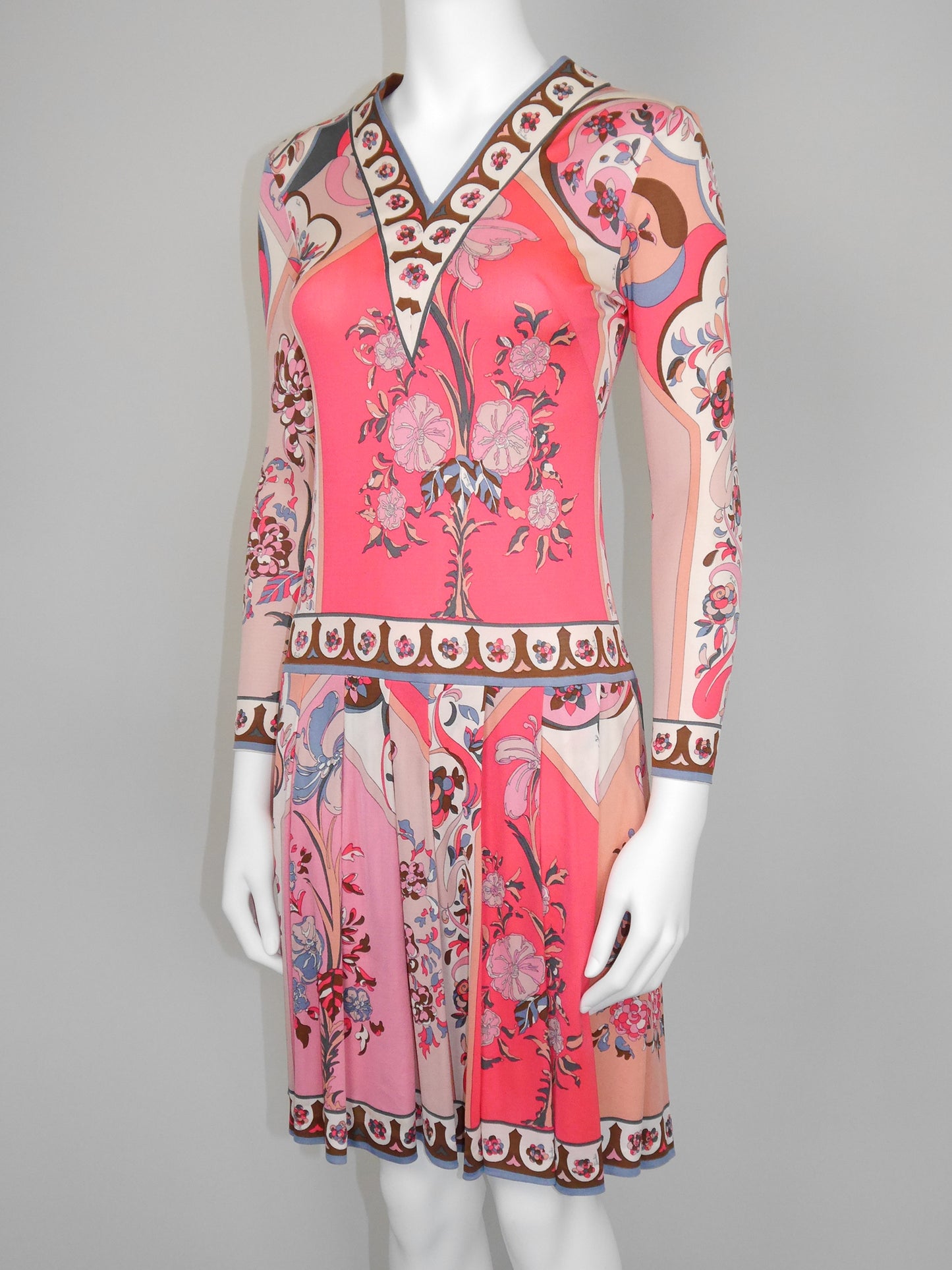 EMILIO PUCCI 1960s Vintage Signature Print Silk Jersey Dress Size XS