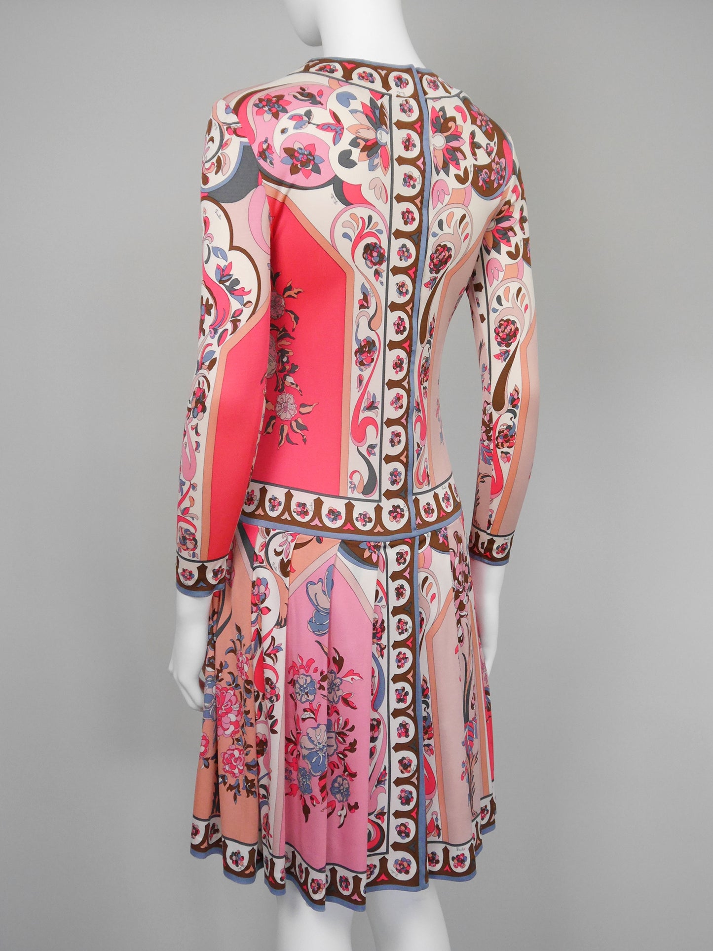 EMILIO PUCCI 1960s Vintage Signature Print Silk Jersey Dress Size XS