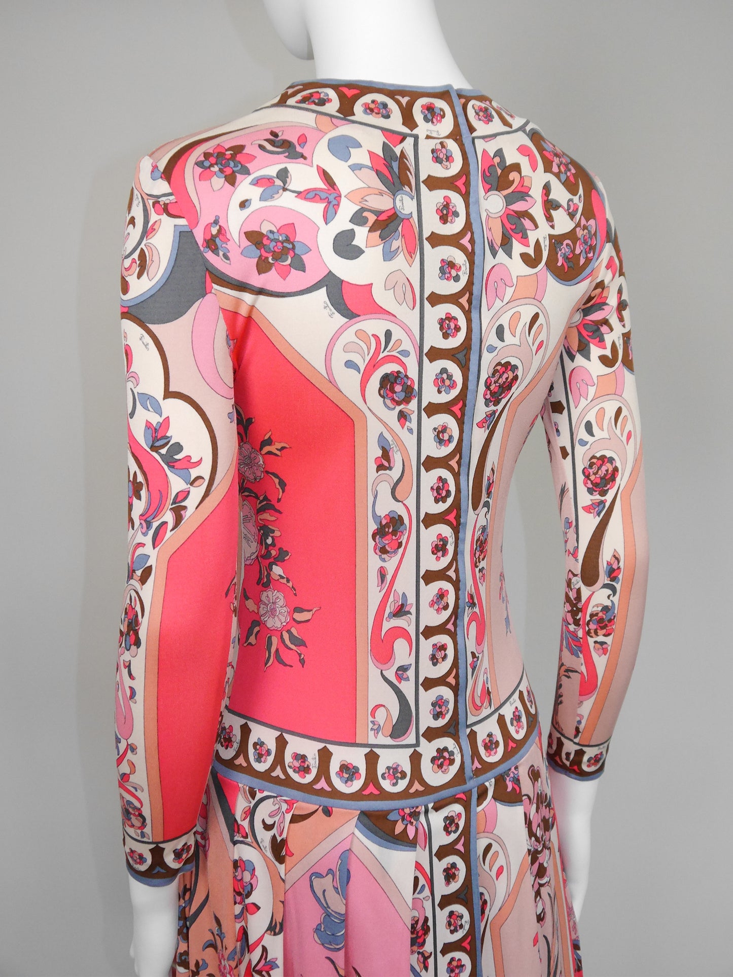 EMILIO PUCCI 1960s Vintage Signature Print Silk Jersey Dress Size XS
