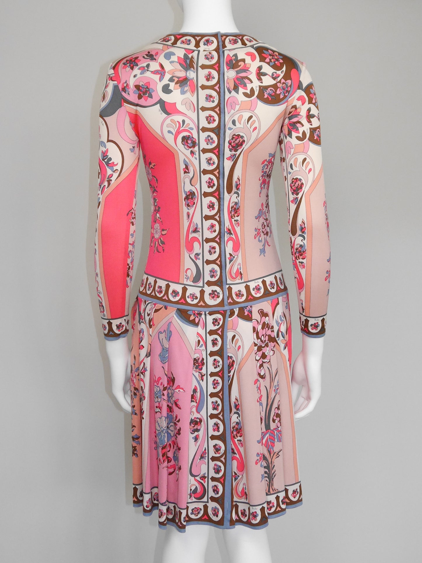 EMILIO PUCCI 1960s Vintage Signature Print Silk Jersey Dress Size XS