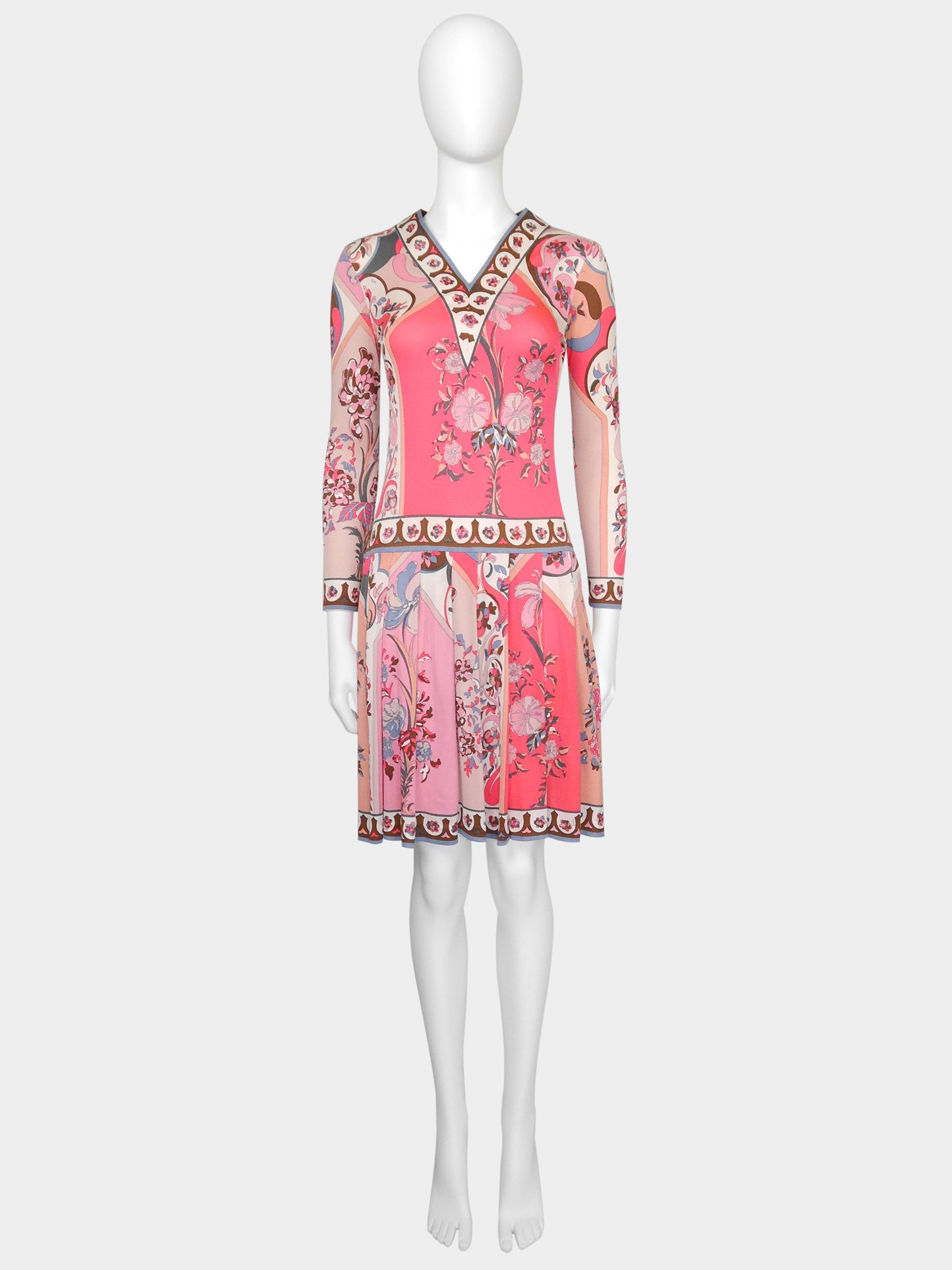 EMILIO PUCCI 1960s Vintage Signature Print Silk Jersey Dress Size XS