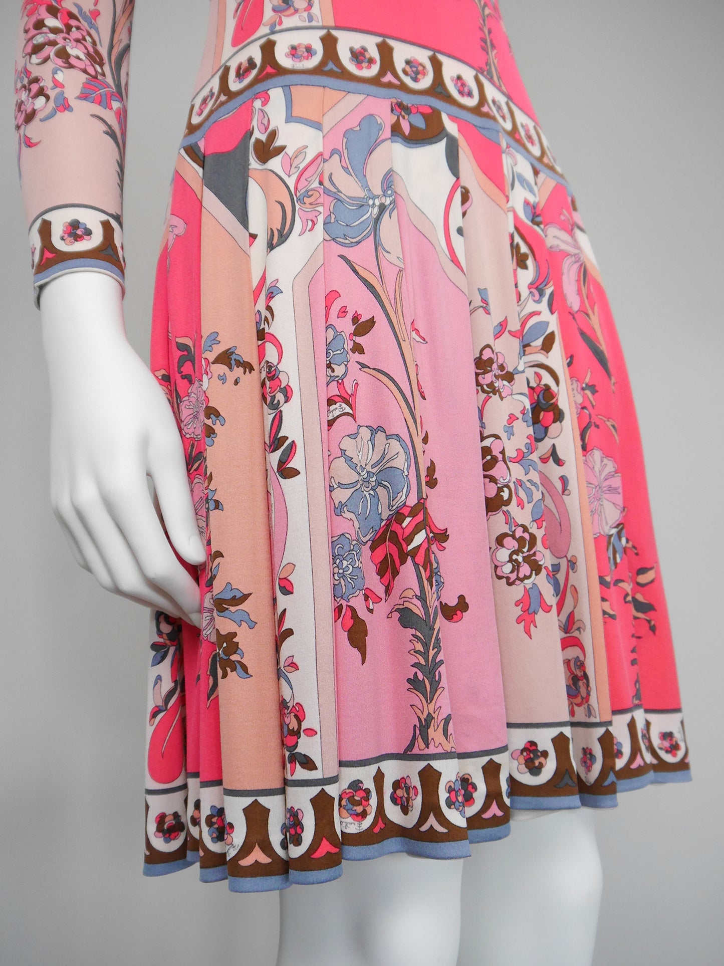 EMILIO PUCCI 1960s Vintage Signature Print Silk Jersey Dress Size XS