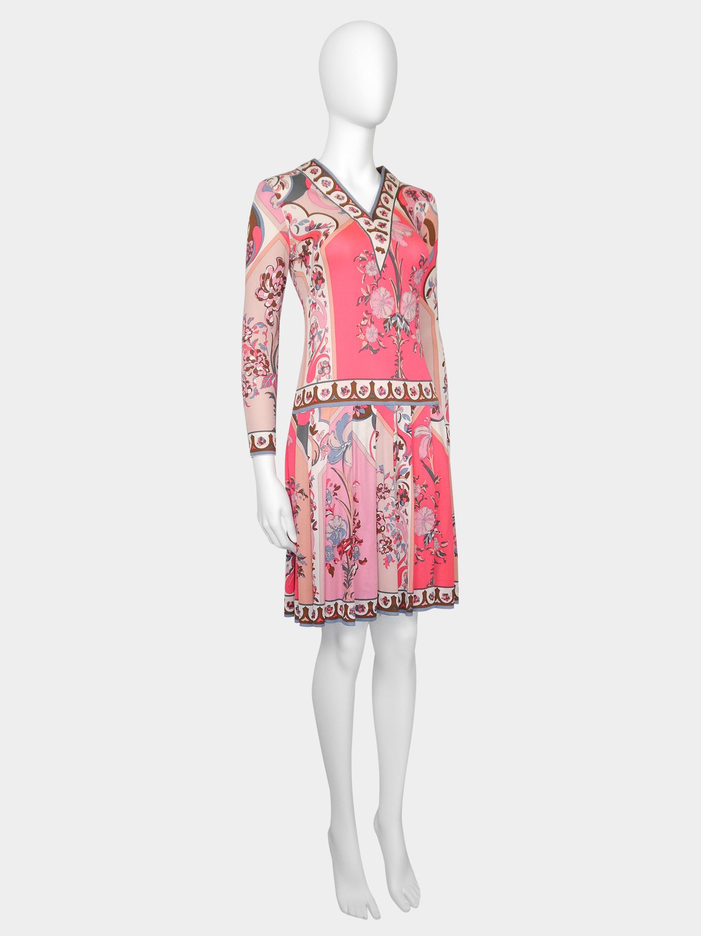 EMILIO PUCCI 1960s Vintage Signature Print Silk Jersey Dress Size XS