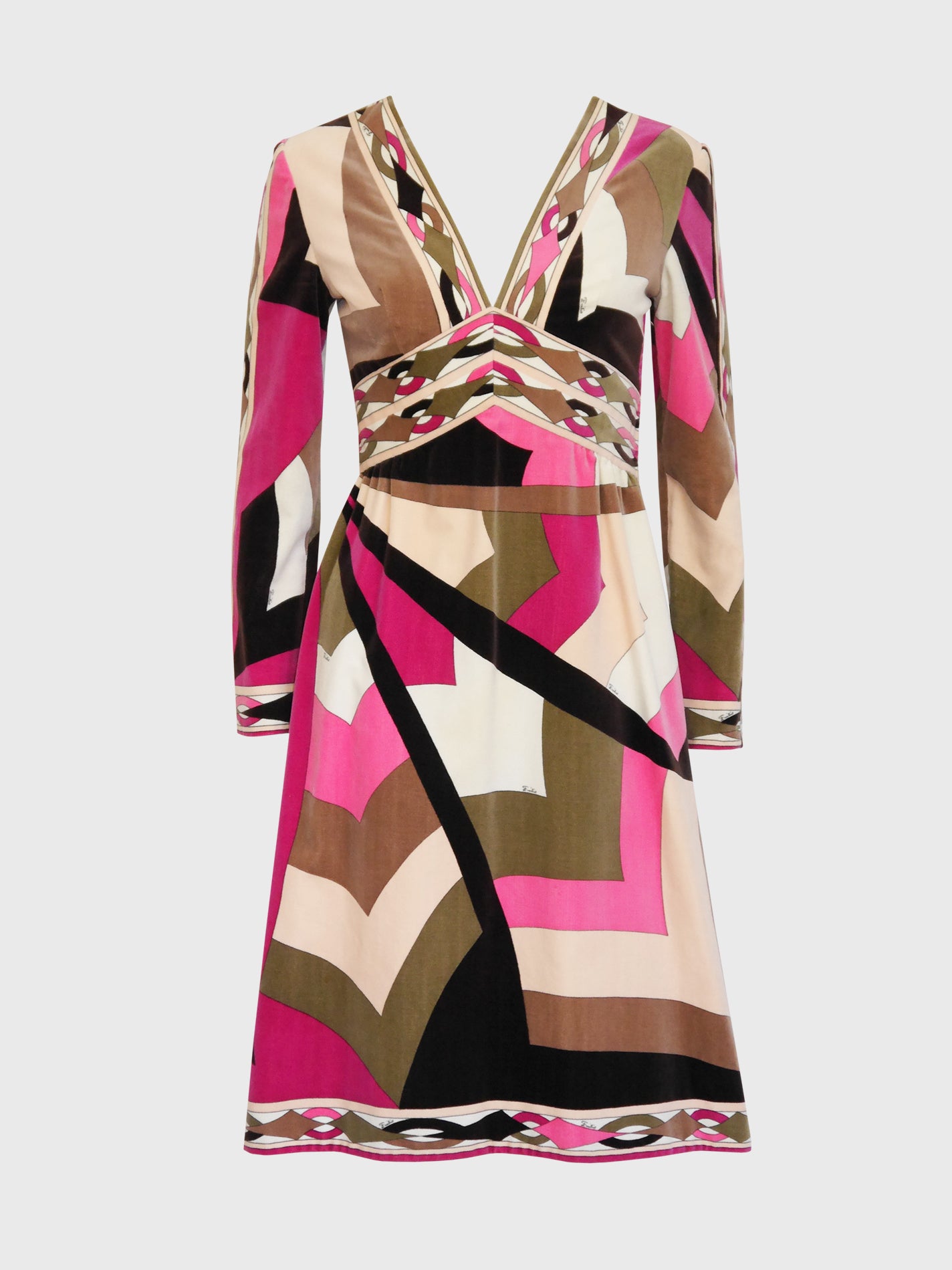 EMILIO PUCCI 1960s 1970s Vintage Signature Print Velvet Dress Size XS