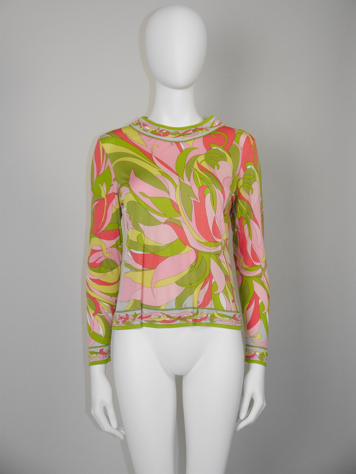 EMILIO PUCCI 1960s Vintage Psychedelic Signature Print Silk Shirt Size S