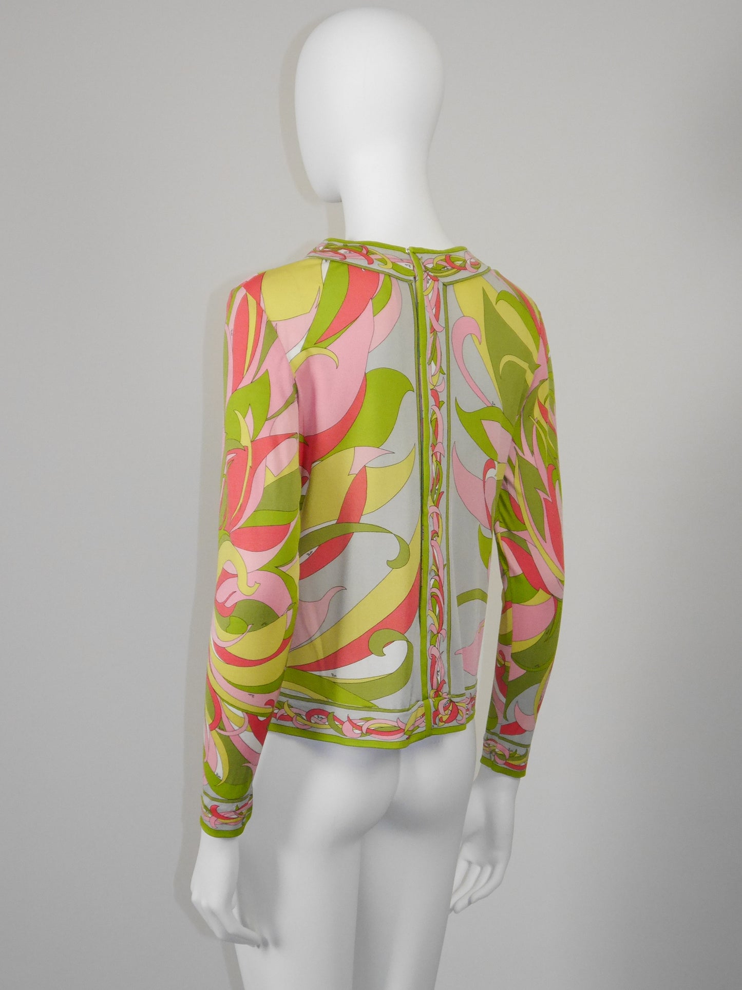 EMILIO PUCCI 1960s Vintage Psychedelic Signature Print Silk Shirt Size S