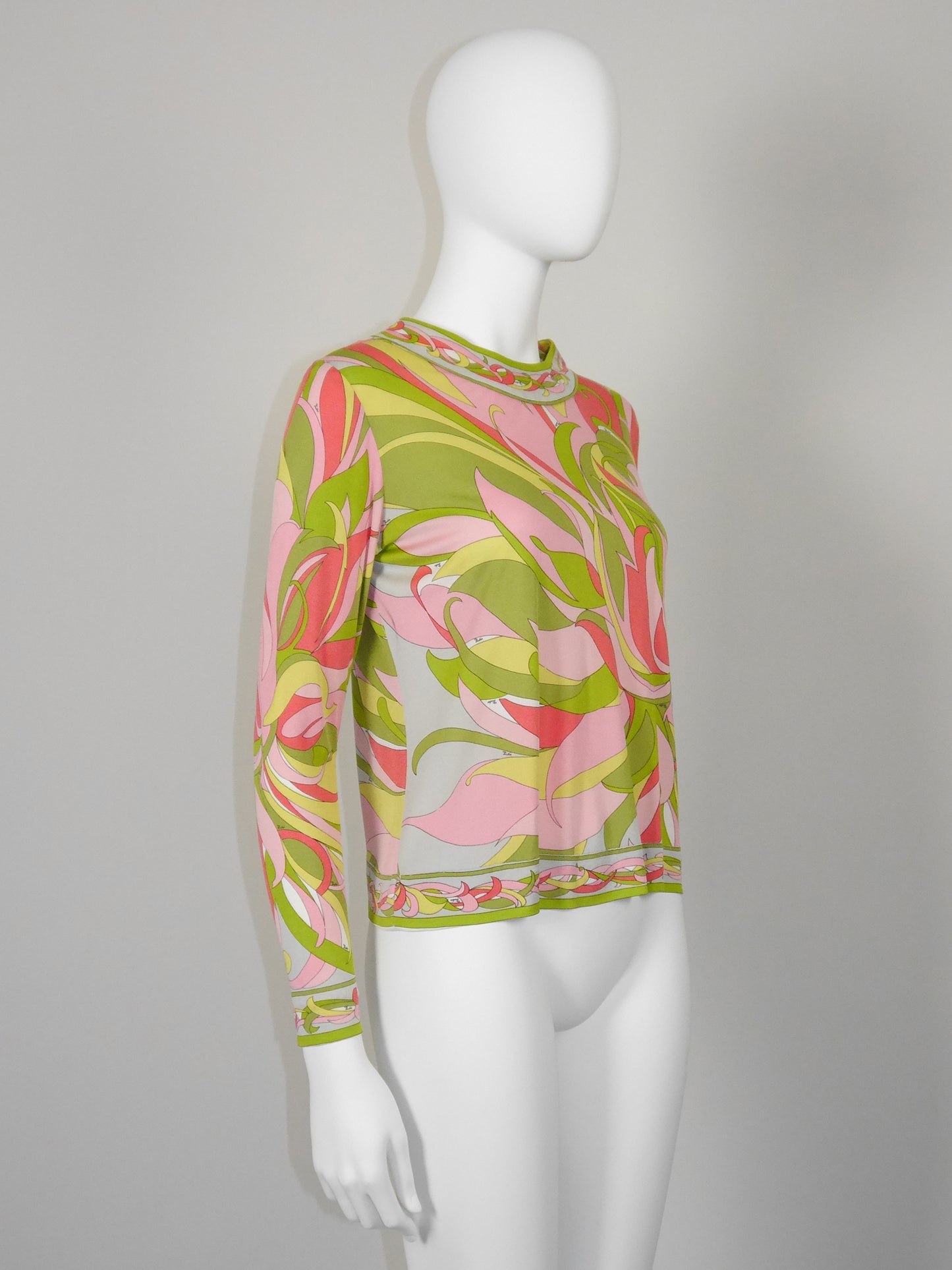 EMILIO PUCCI 1960s Vintage Psychedelic Signature Print Silk Shirt Size S