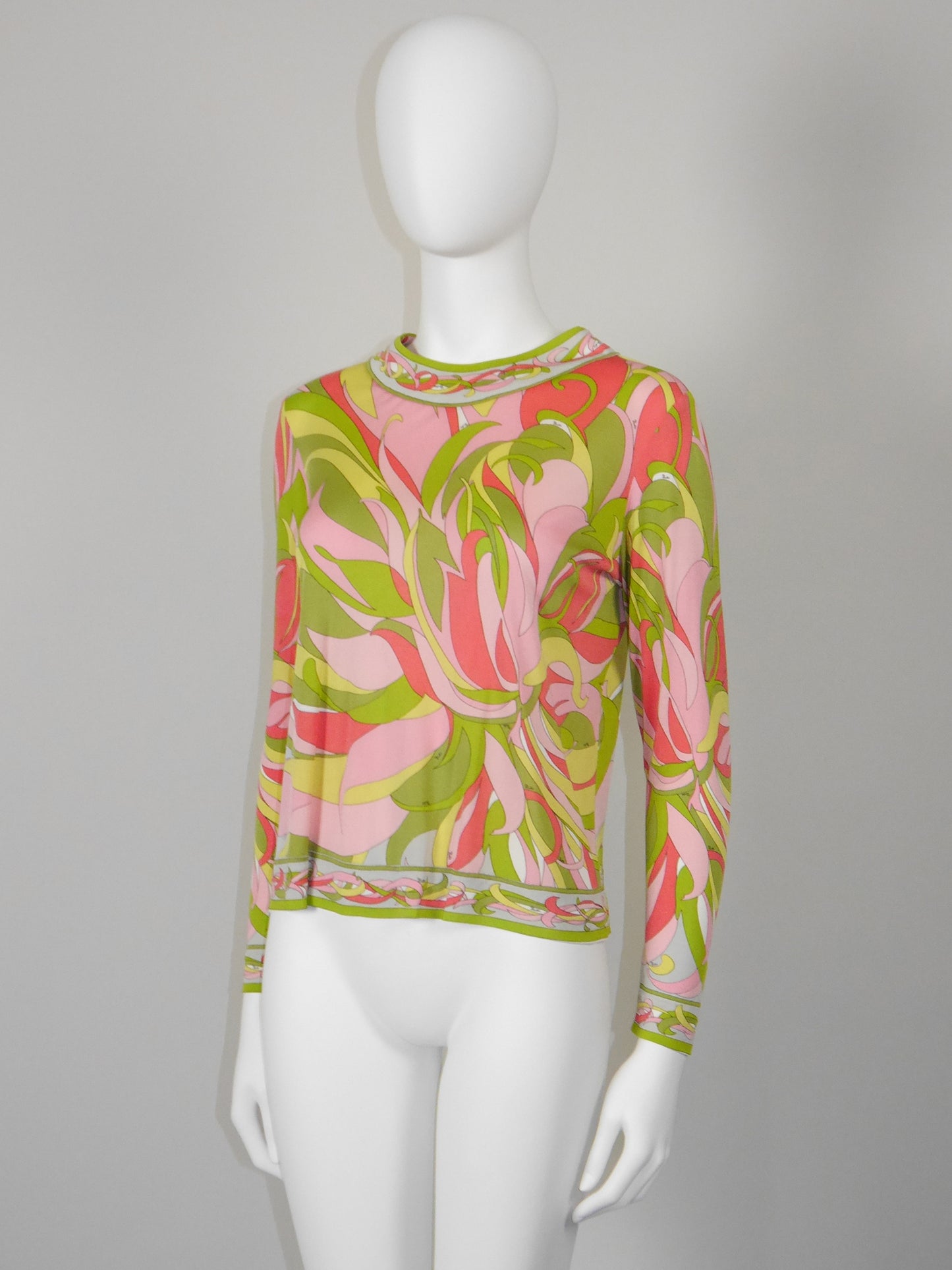 EMILIO PUCCI 1960s Vintage Psychedelic Signature Print Silk Shirt Size S