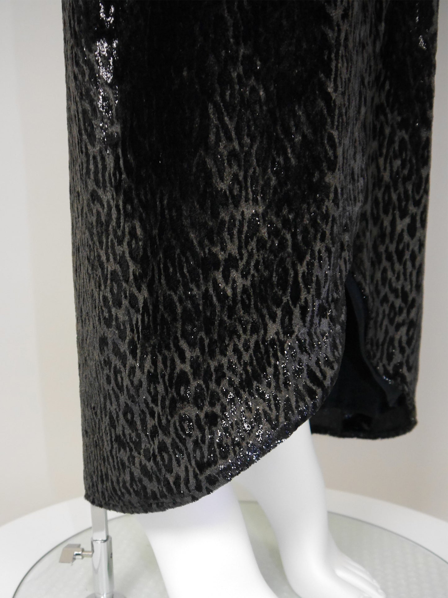 ESCADA 1980s Vintage Velvet Lamé Evening Gown Dark Brown Leopard Pattern Size XS