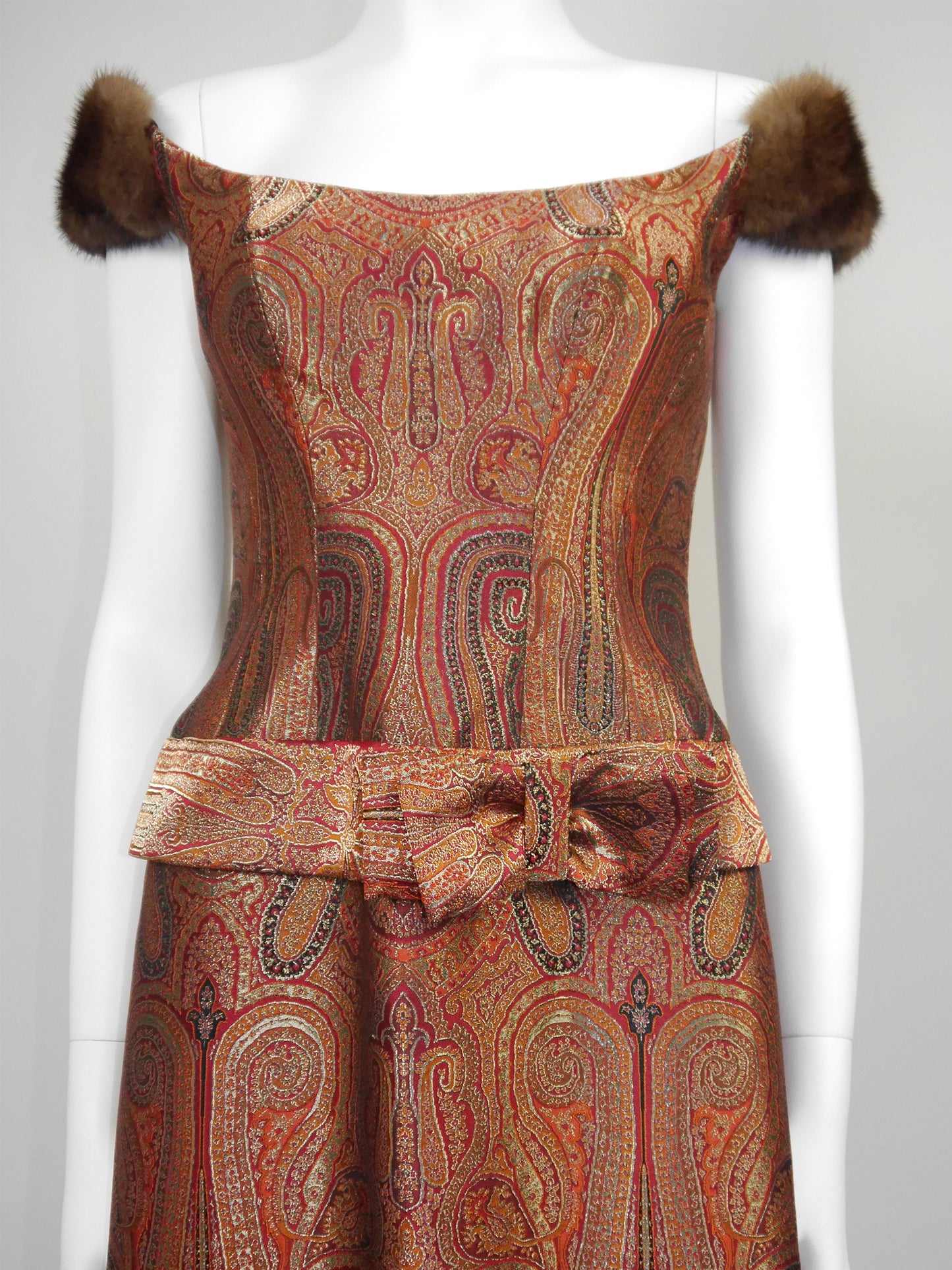ESCADA Couture 1990s 2000s Vintage Brocade Maxi Evening Dress w/ Mink Straps Size XS