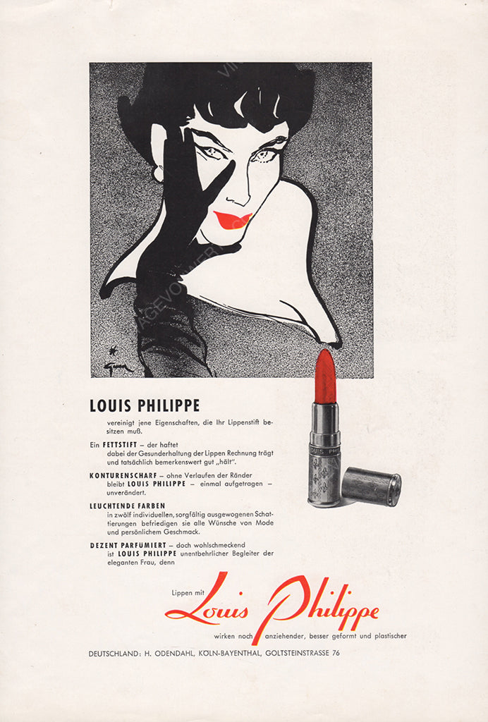 LOUIS PHILIPPE 1953 Vintage Print Advertisement Beauty Magazine Ad René Gruau