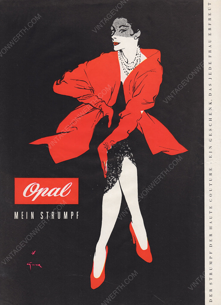 OPAL 1954 Vintage Print Advertisement Hosiery René Gruau