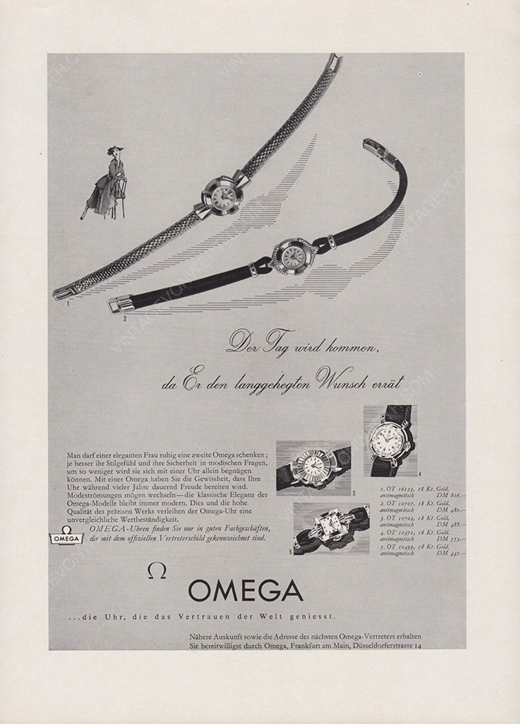 OMEGA 1954 Vintage Print Advertisement Luxury Watches