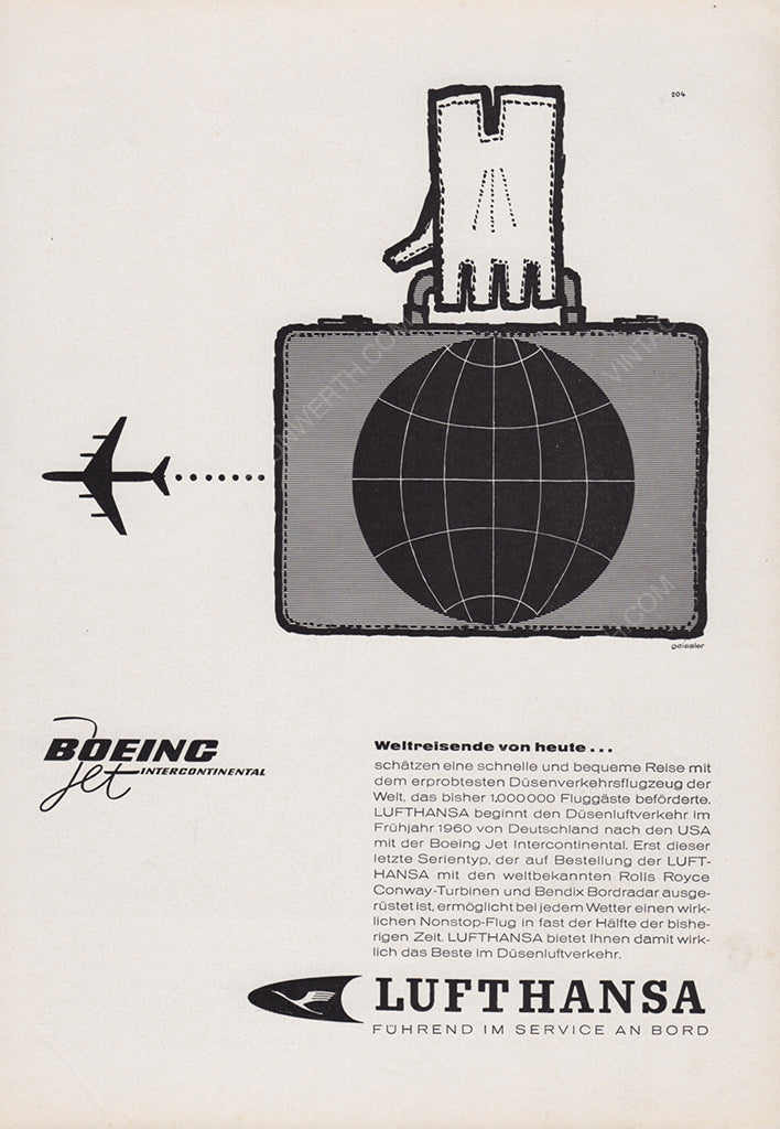 LUFTHANSA 1960 Vintage Print Advertisement Tourism Travel Aviation Airline Magazine Ad