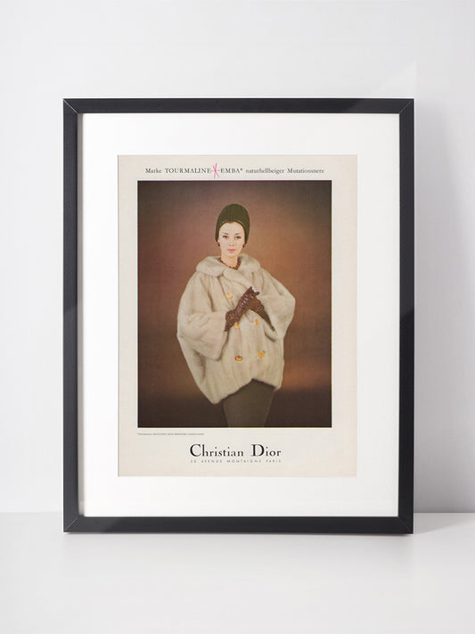 CHRISTIAN DIOR 1960 Vintage Advertisement 1960s Fashion Fur Print Ad