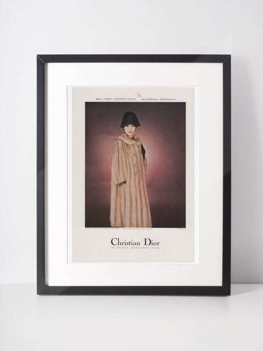 CHRISTIAN DIOR 1960 Vintage Print Advertisement 1960s Fashion Fur Magazine Ad