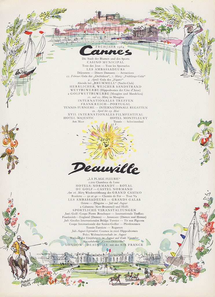 CANNES & DEAUVILLE 1964 Vintage Print Advertisement Tourism Travel Magazine Ad