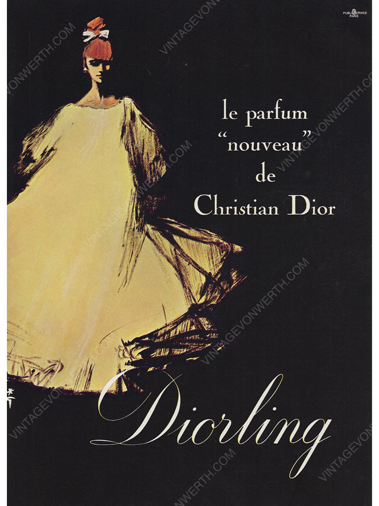 CHRISTIAN DIOR 1964 Vintage Advertisement 1960s Diorling Perfume Print Ad René Gruau