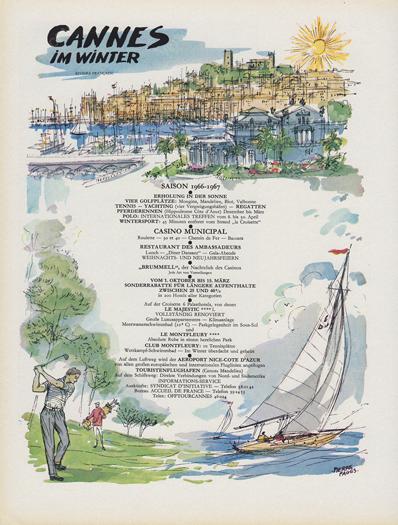 CANNES 1966 Vintage Print Advertisement Tourism Travel Magazine Ad 1966/1967