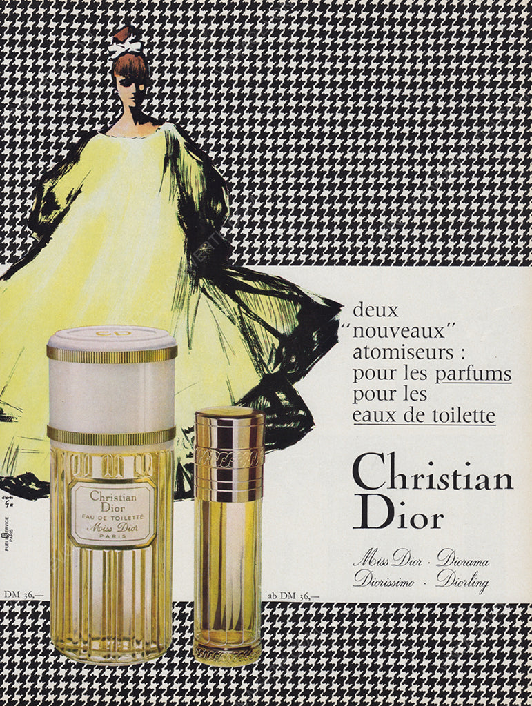 CHRISTIAN DIOR 1966 Vintage Advertisement 1960s Parfum Perfume Print Ad René Gruau
