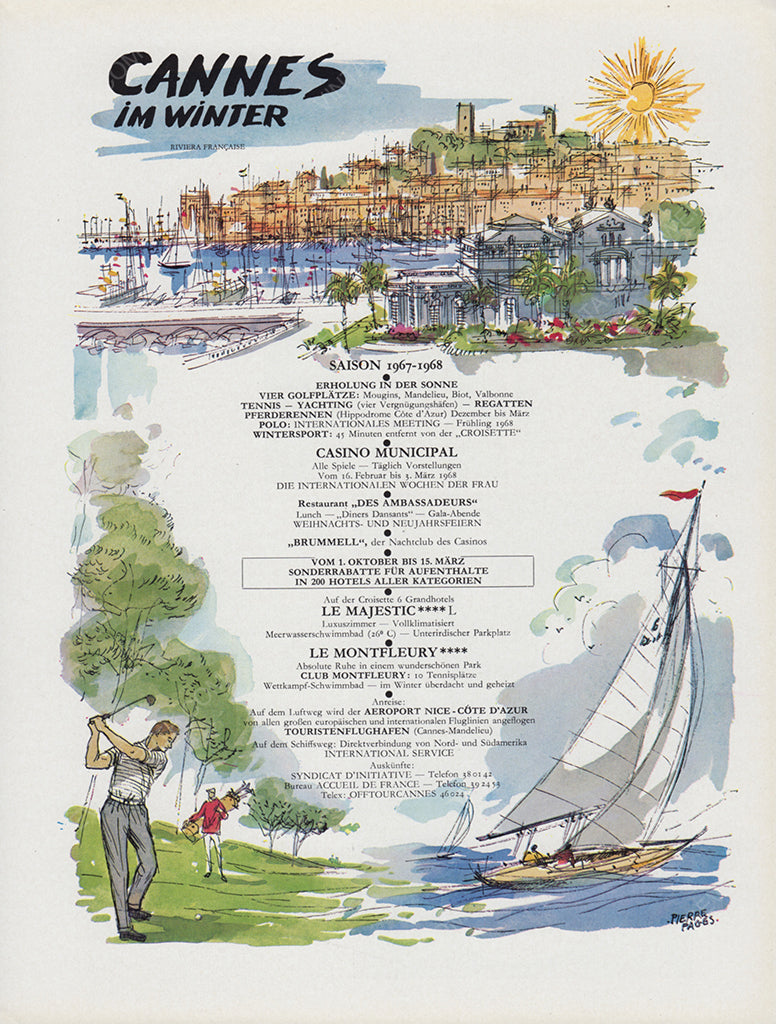 CANNES 1967 Vintage Print Advertisement Tourism Travel Magazine Ad 1967/1968