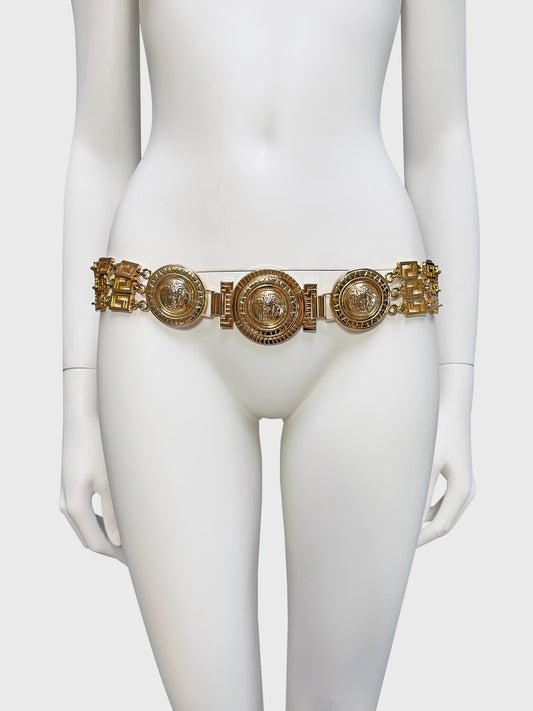 GIANNI VERSACE Fall 1992 Vintage Medusa Belt Metal Chains & Leather Size 85