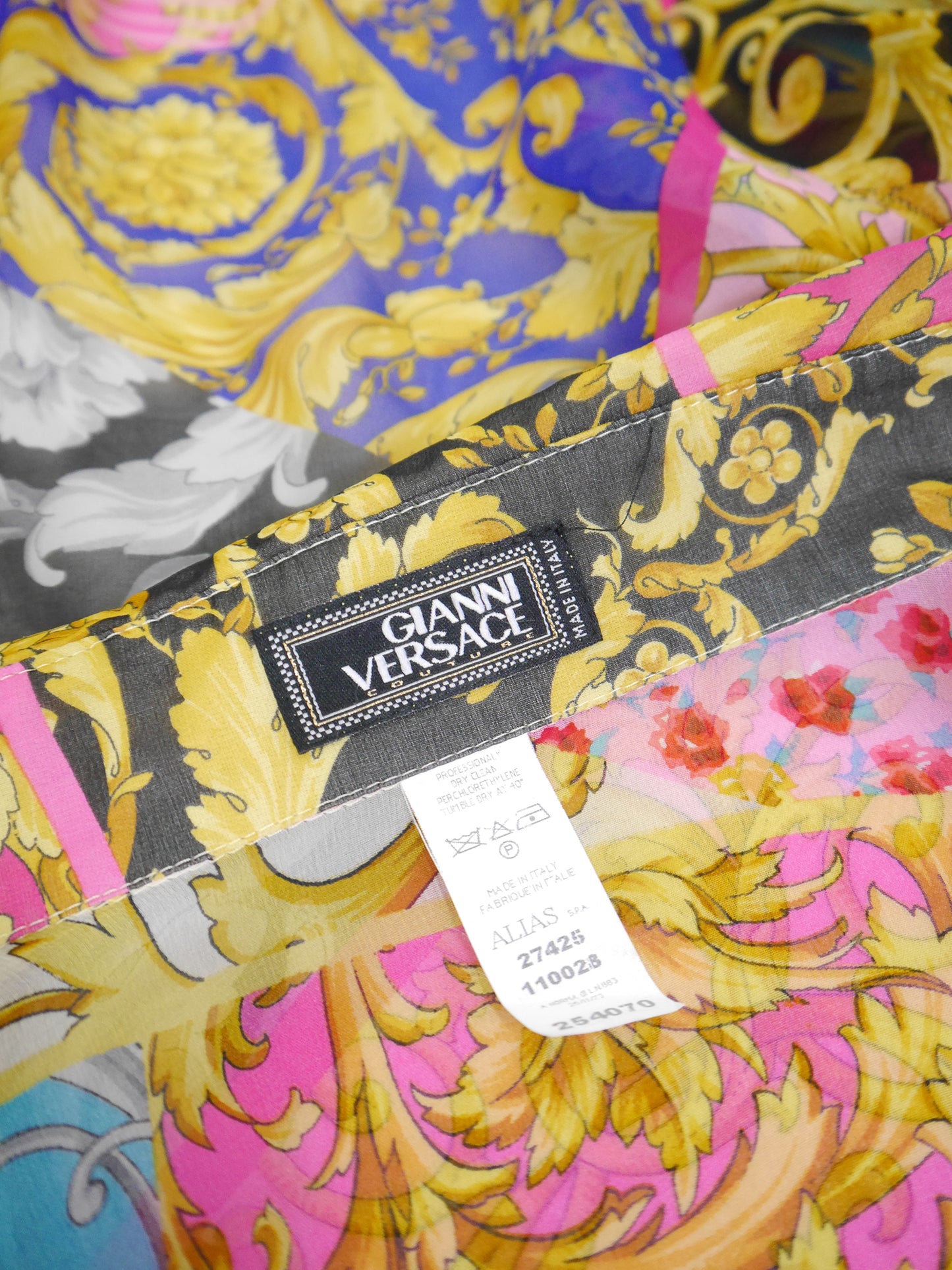 GIANNI VERSACE Couture 2000s Vintage Ruffled Baroque & Floral Printed Silk Blouse Size S-M