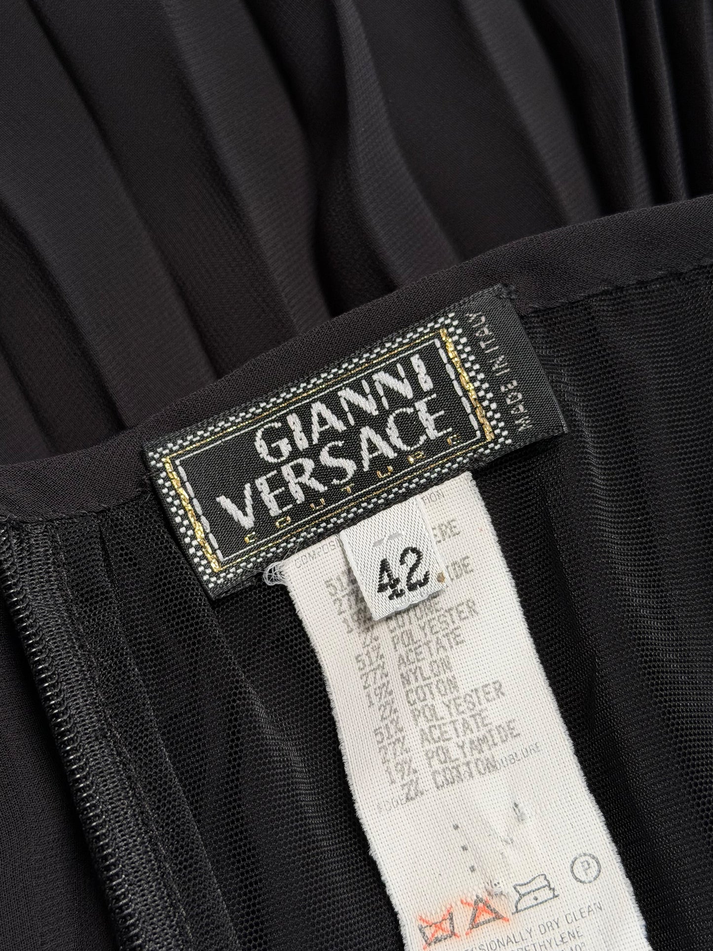 GIANNI VERSACE c. 2001 Vintage Black Draped & Pleated Mini Dress Size S