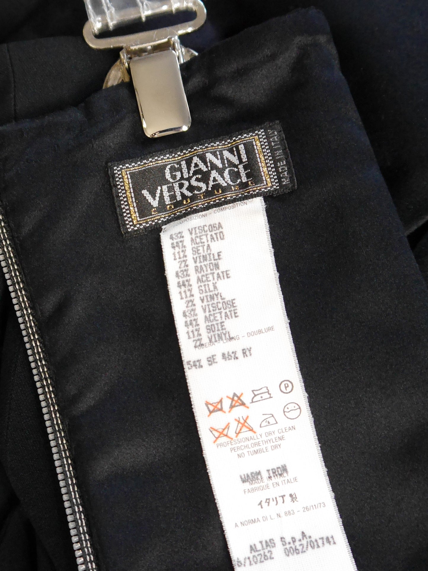 GIANNI VERSACE Fall 1995 Vintage Zippered Maxi Evening Gown w/ Vinyl Medusa Straps Size M