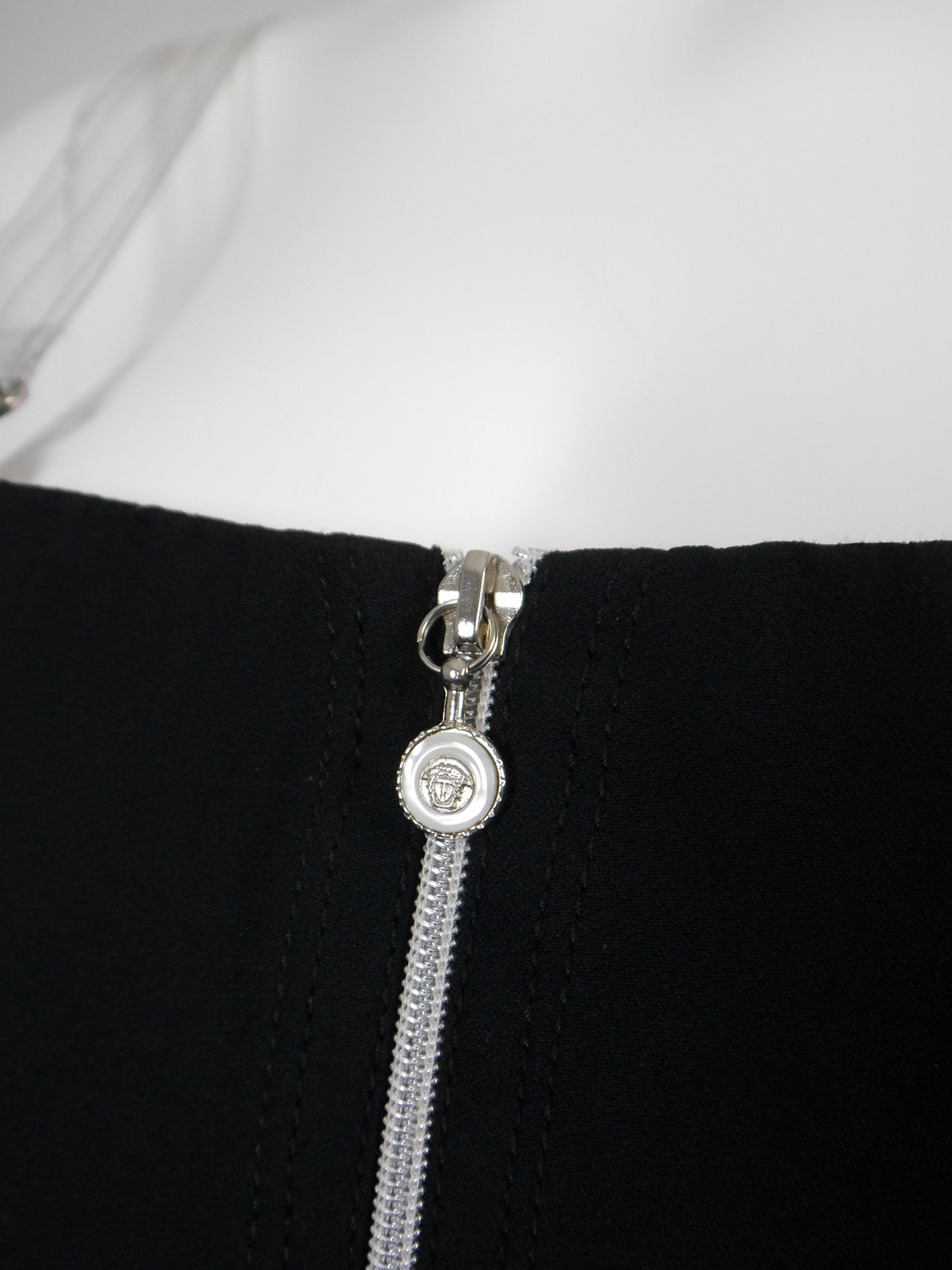 GIANNI VERSACE Fall 1995 Vintage Zippered Maxi Evening Gown w/ Vinyl Medusa Straps Size M