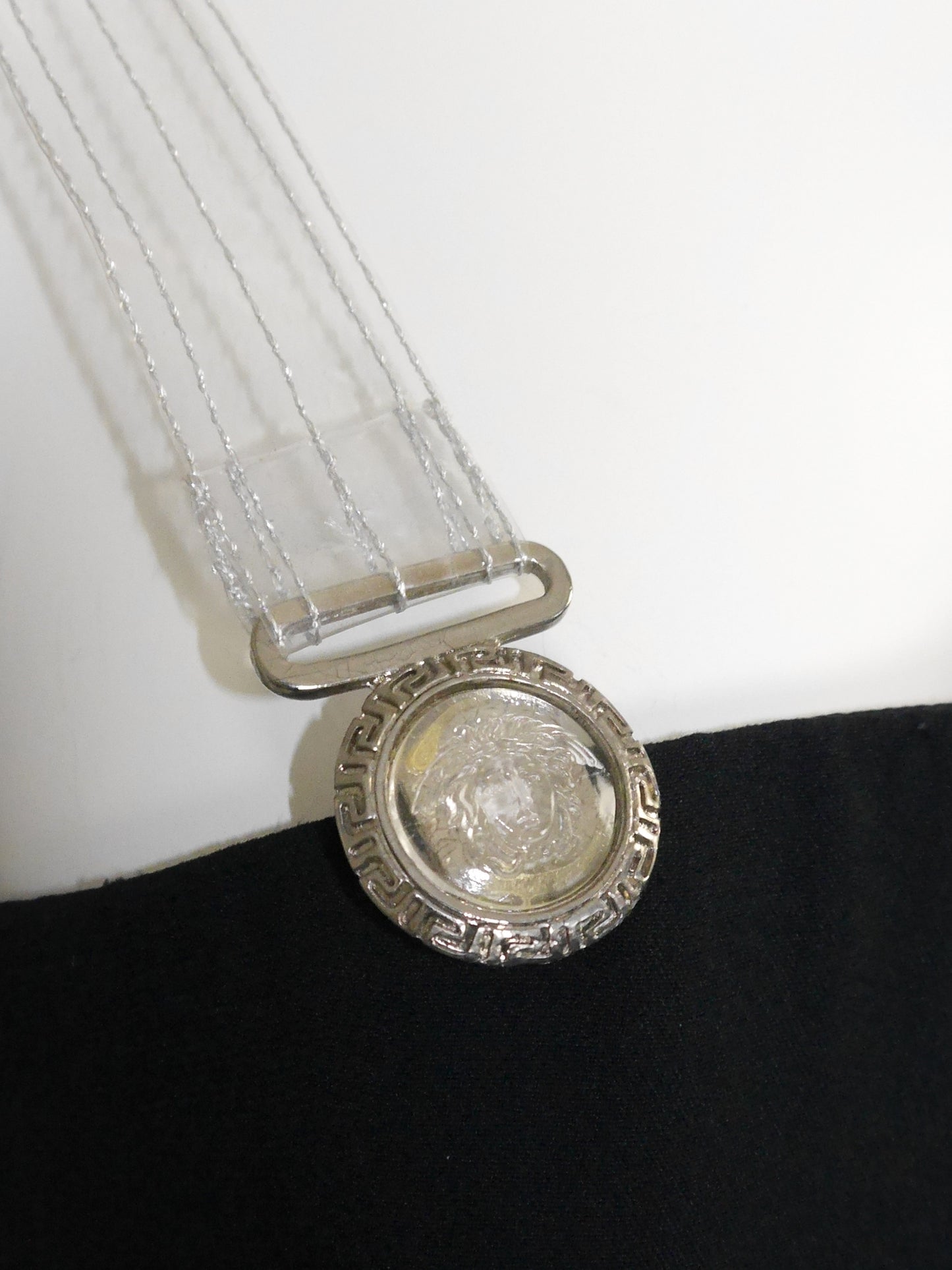 GIANNI VERSACE Fall 1995 Vintage Zippered Maxi Evening Gown w/ Vinyl Medusa Straps Size M