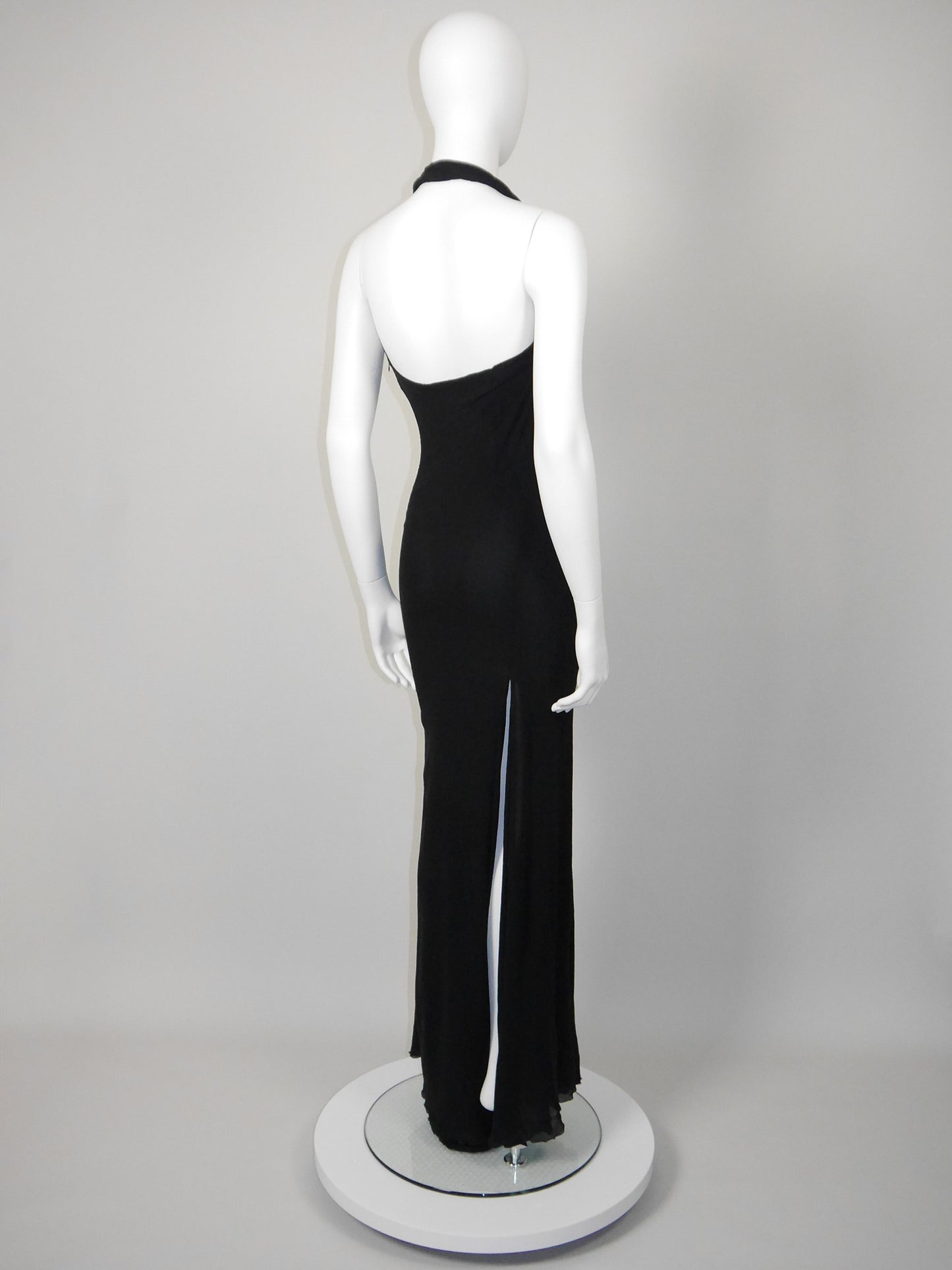 GIANNI VERSACE Couture 1990s 2000s Vintage Silk Maxi Evening Gown w/ High Back Slit Size S