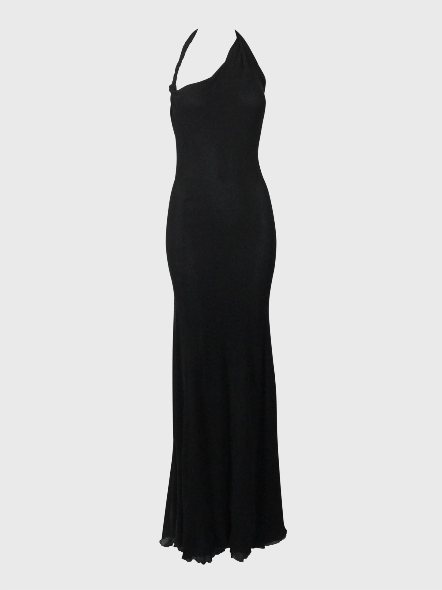 GIANNI VERSACE Couture 1990s 2000s Vintage Silk Maxi Evening Gown w/ High Back Slit Size S