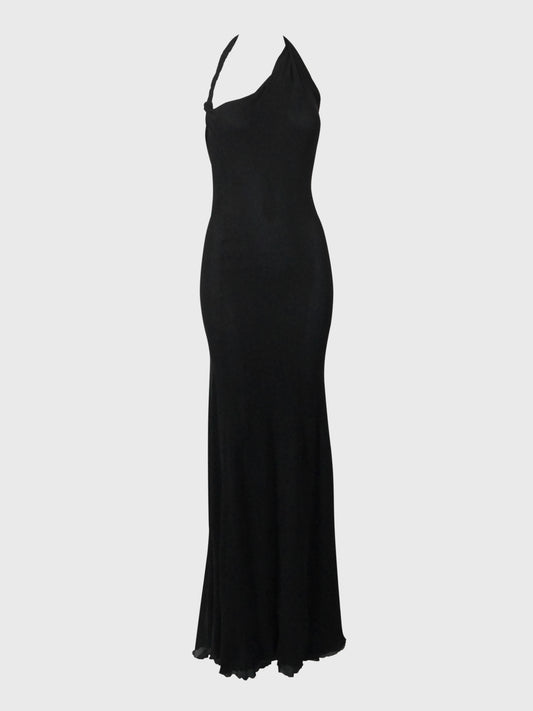 GIANNI VERSACE Couture 1990s 2000s Vintage Silk Maxi Evening Gown w/ High Back Slit Size S