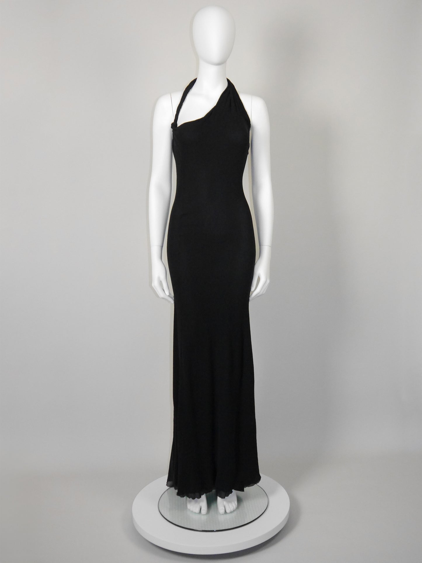 GIANNI VERSACE Couture 1990s 2000s Vintage Silk Maxi Evening Gown w/ High Back Slit Size S