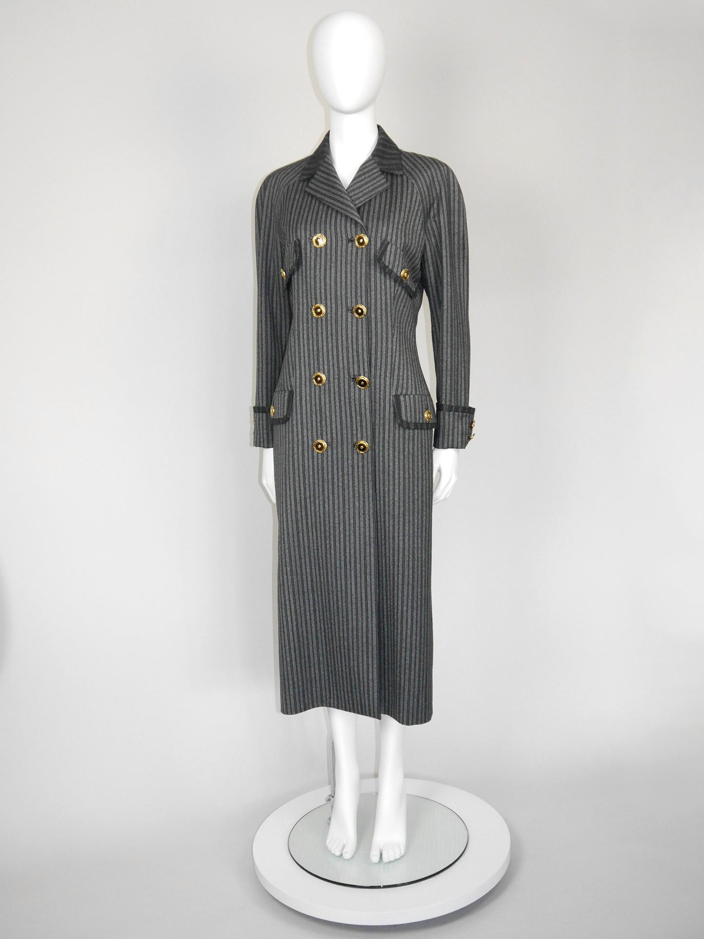 GIANNI VERSACE Fall 1993 Vintage Maxi Coat w/ Medusa Buttons Runway Design Size S