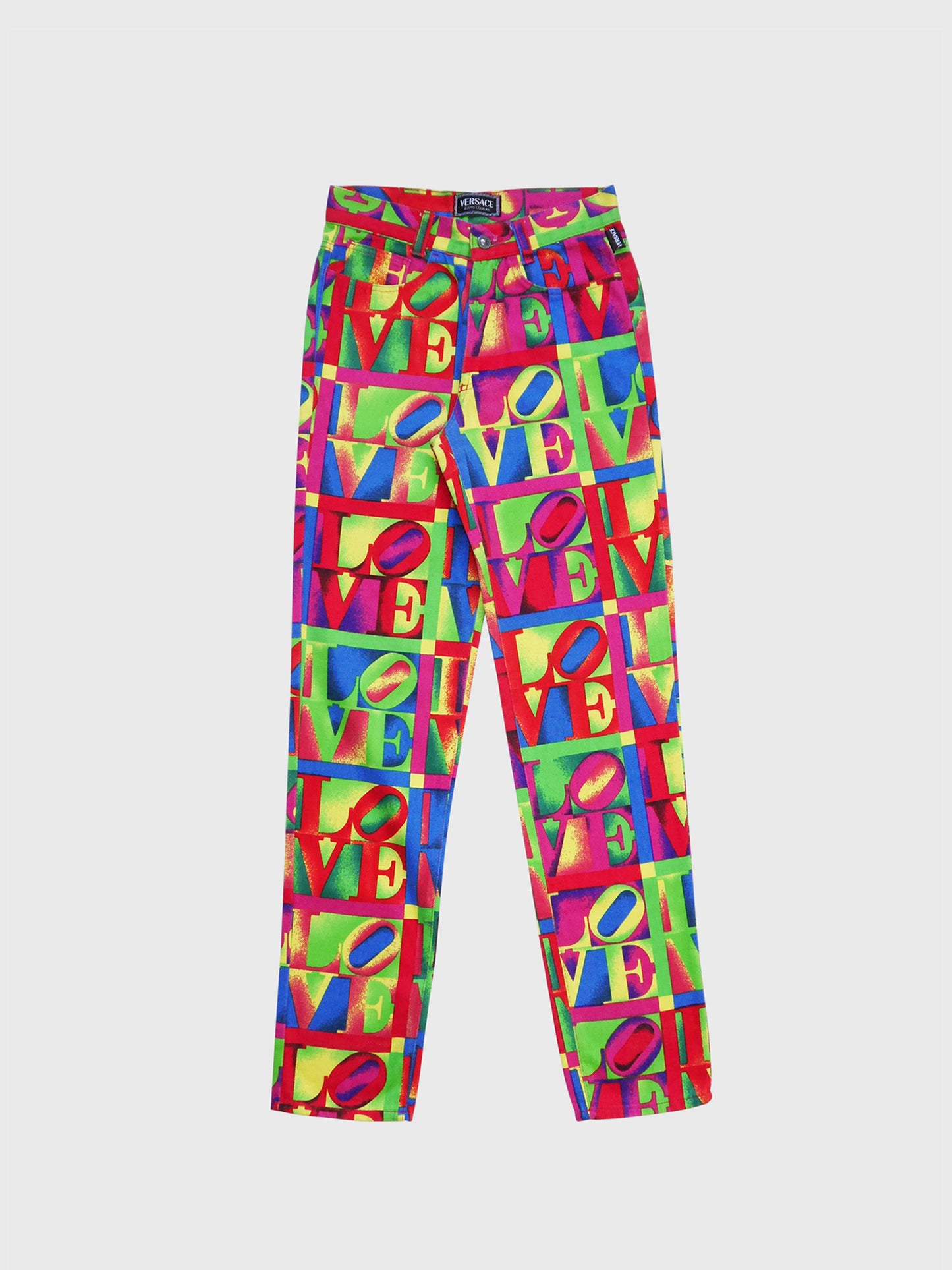 VERSACE Jeans Couture Spring 1995 Vintage Robert Indiana LOVE Print Denim Pants Size S