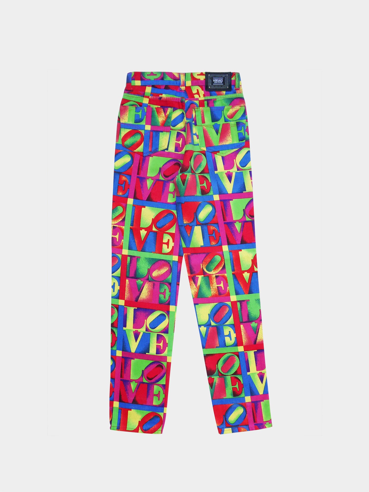 VERSACE Jeans Couture Spring 1995 Vintage Robert Indiana LOVE Print Denim Pants Size S