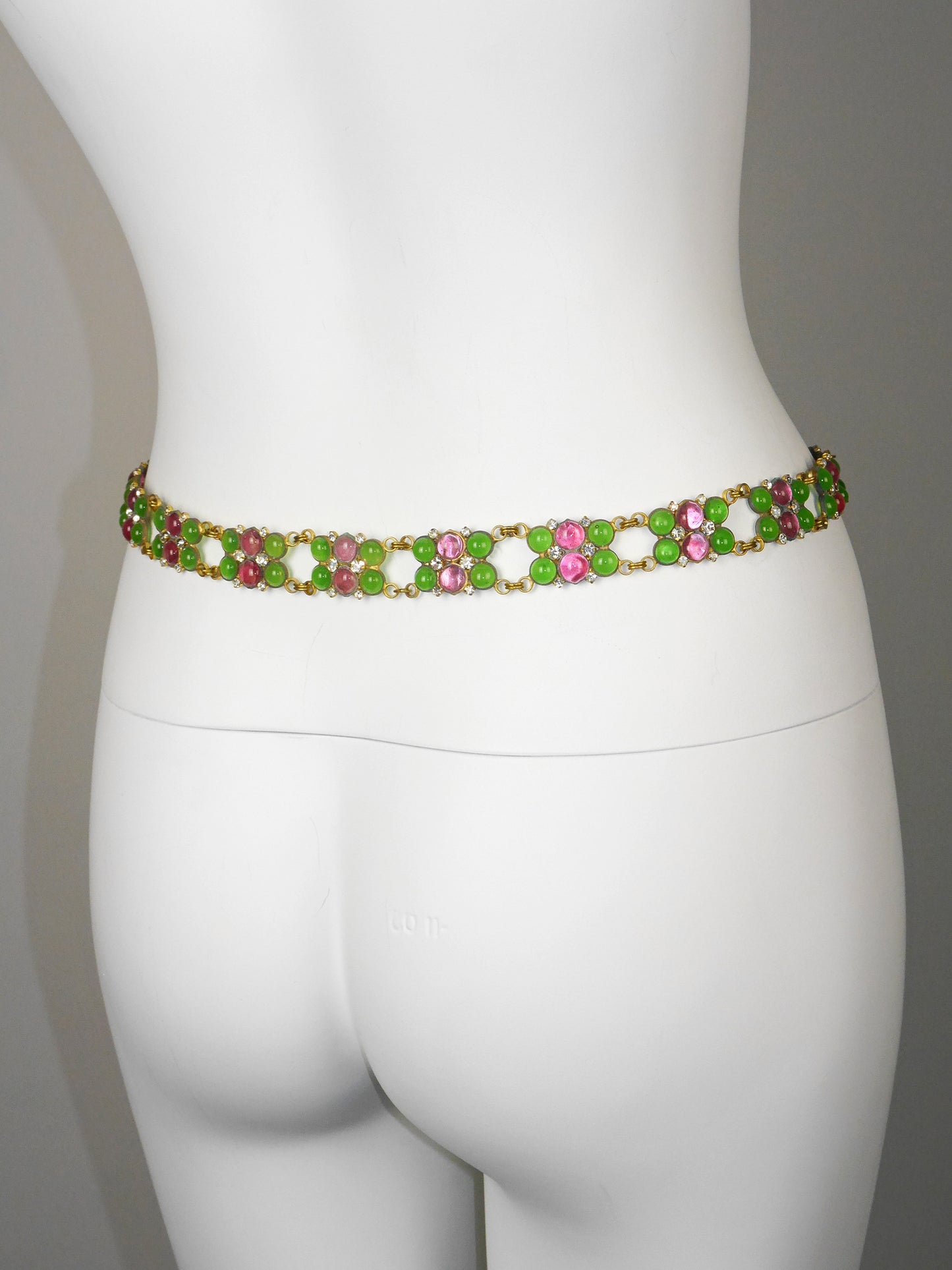 MAISON GRIPOIX Att. Vintage Pâte de Verre Poured Glass & Rhinestones Floral Belt