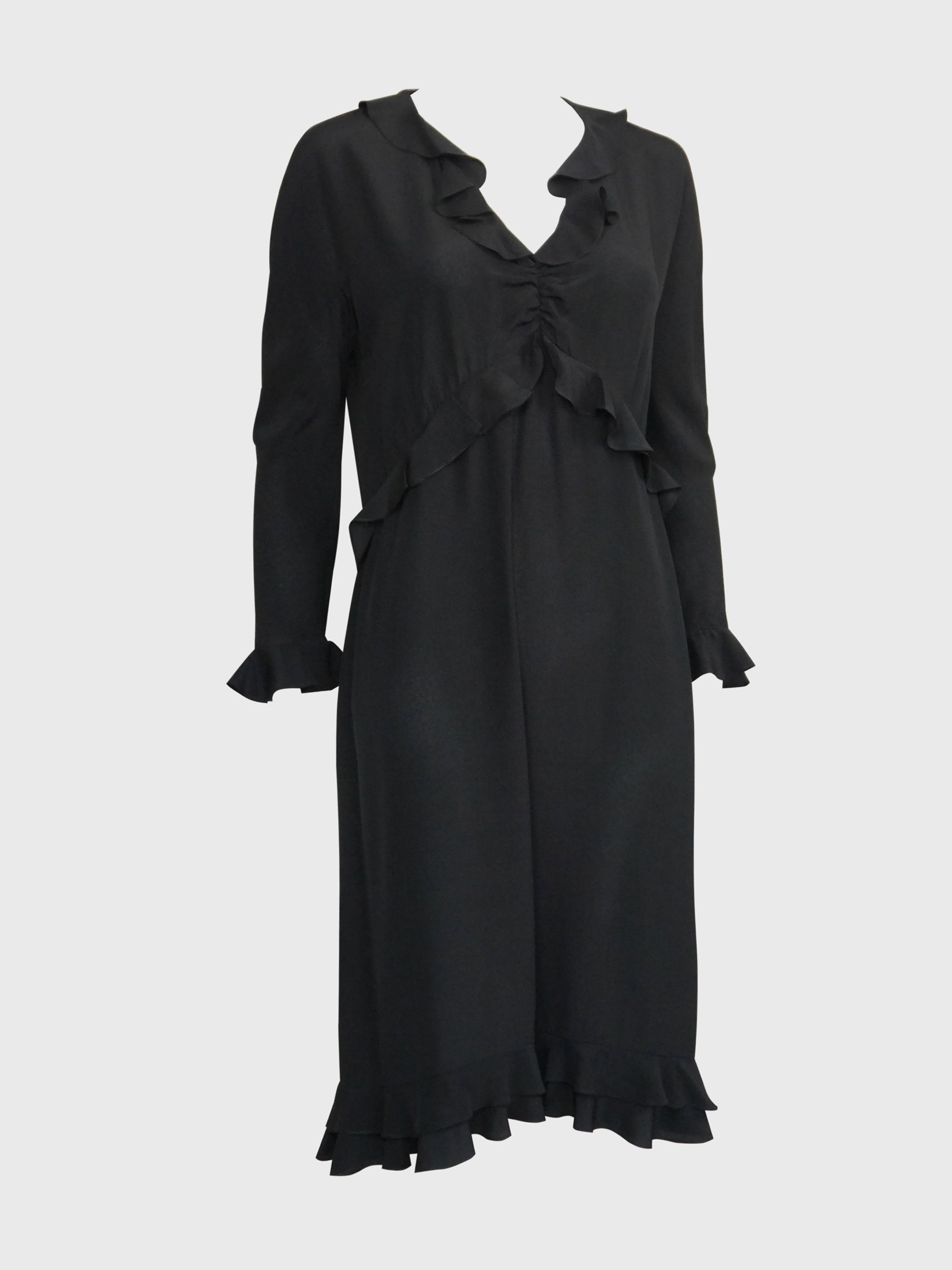 GUCCI by Tom Ford Spring 1999 Vintage Black Silk Ruffled Dress Opening – VINTAGE VON WERTH