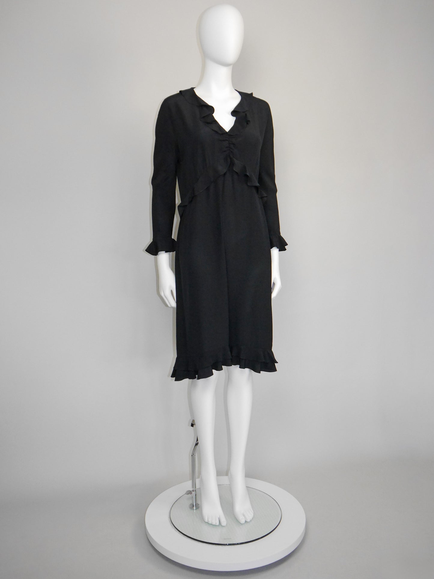 GUCCI by Tom Ford Spring 1999 Vintage Black Silk Ruffled Dress Opening Runway Look