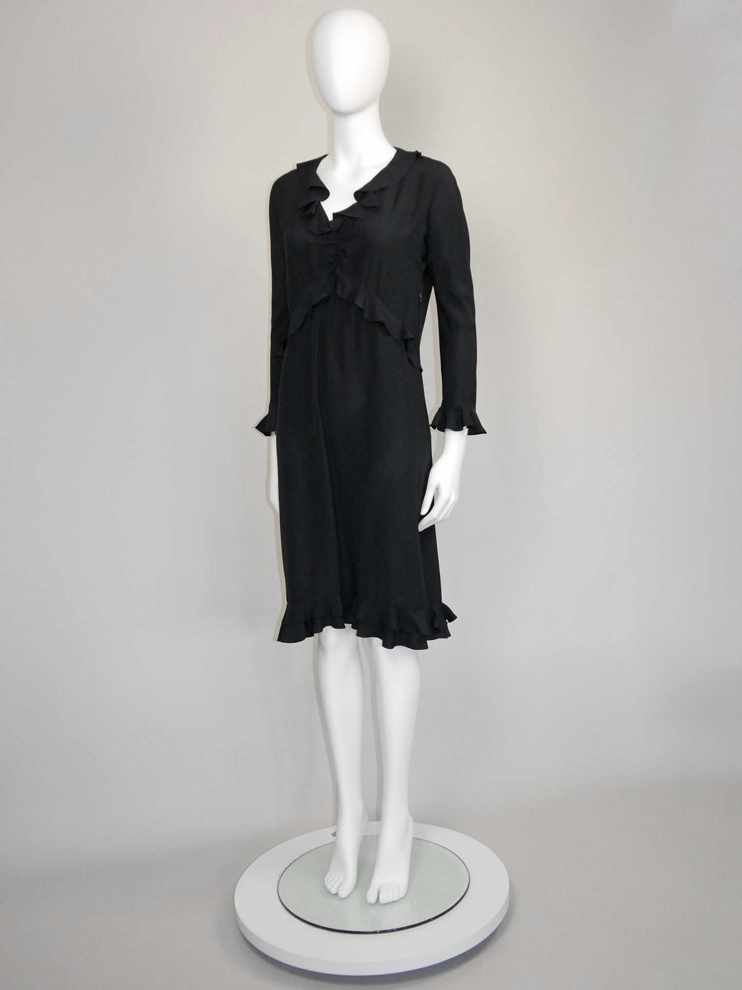GUCCI by Tom Ford Spring 1999 Vintage Black Silk Ruffled Dress Opening Runway Look