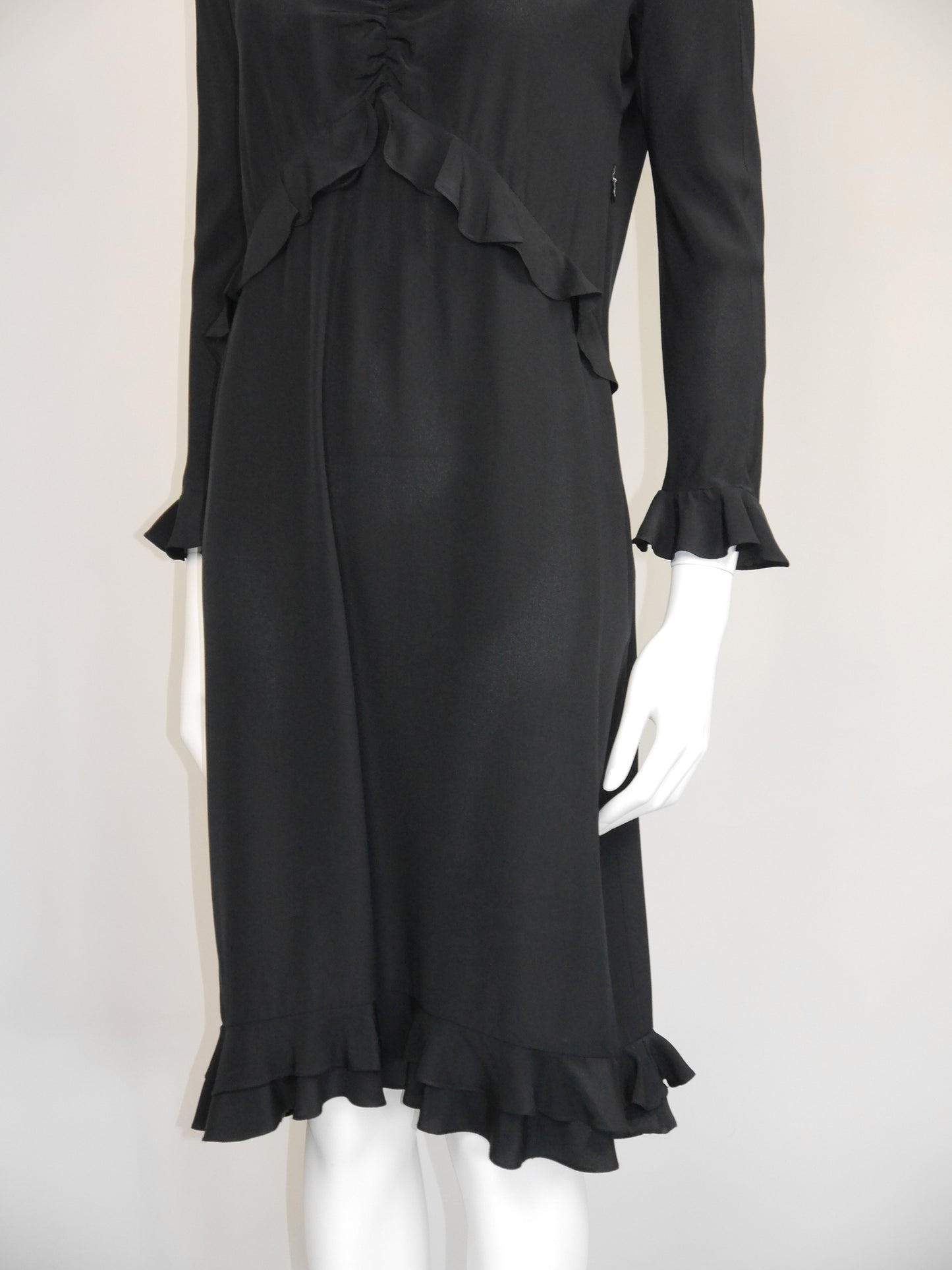 GUCCI by Tom Ford Spring 1999 Vintage Black Silk Ruffled Dress Opening Runway Look