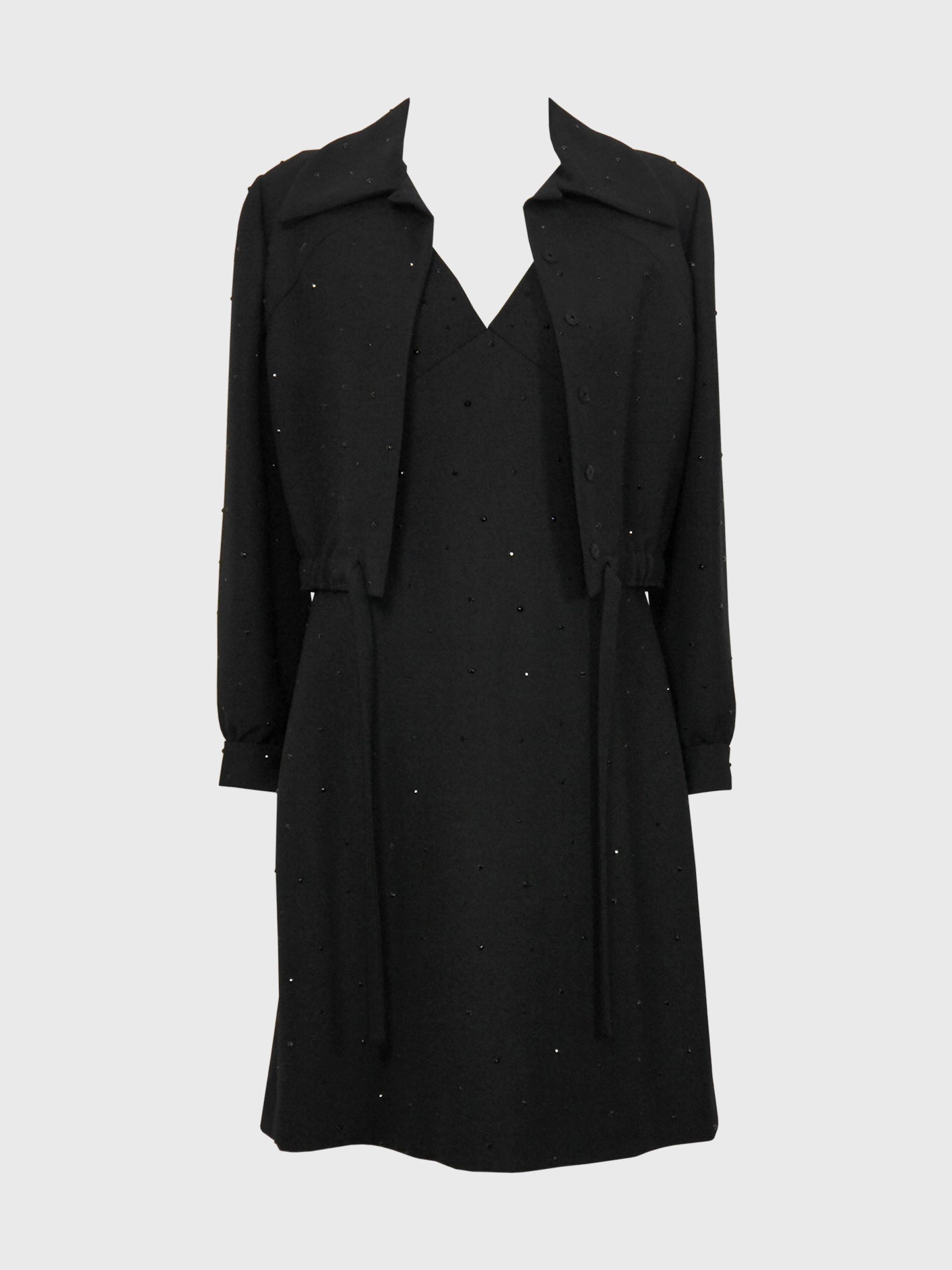 GUY LAROCHE 1960s Vintage Evening Cocktail Dress & Jacket w/ Rhinestones Size M