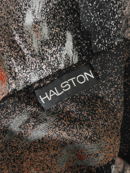 HALSTON 1970s 1980s Vintage Printed Silk Wrap Day Dress