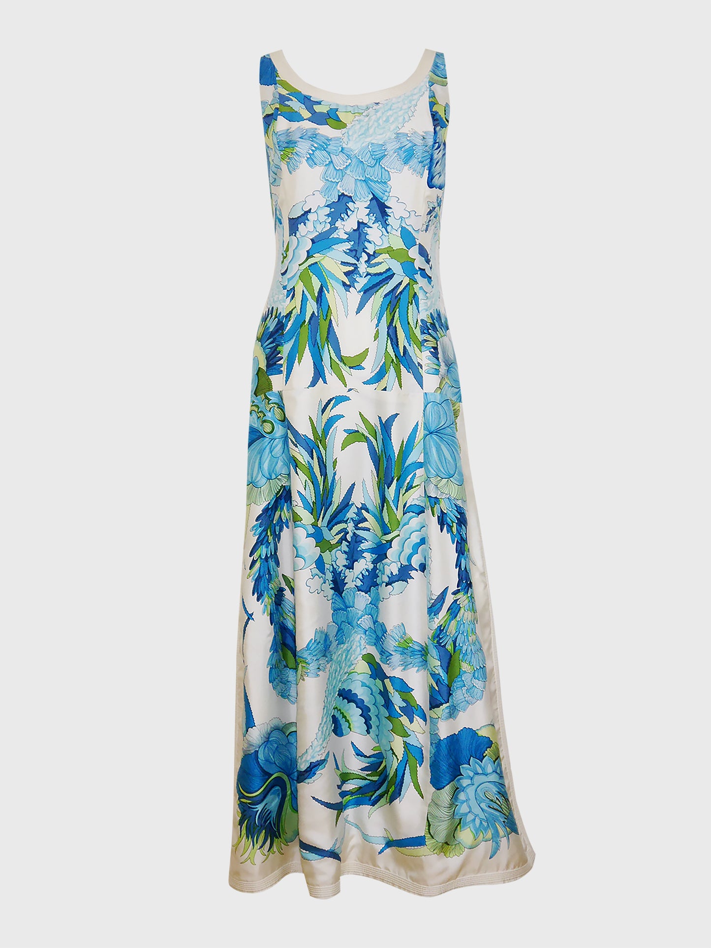 HERMÈS Vintage Printed Silk Twill Maxi Evening Dress