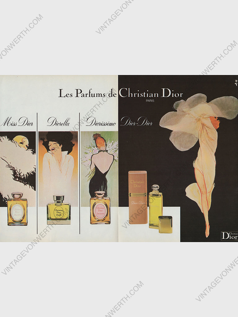 CHRISTIAN DIOR 1978 Vintage Fold-Out Advertisement Miss Dior Perfume René Gruau