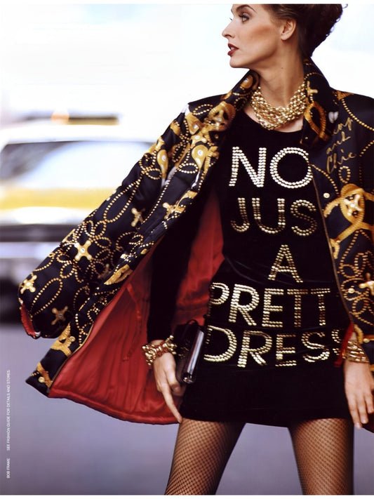 MOSCHINO Fall 1991 Vintage "Not Just A Pretty Dress" Studded Stretch Velvet Dress Size L-XL