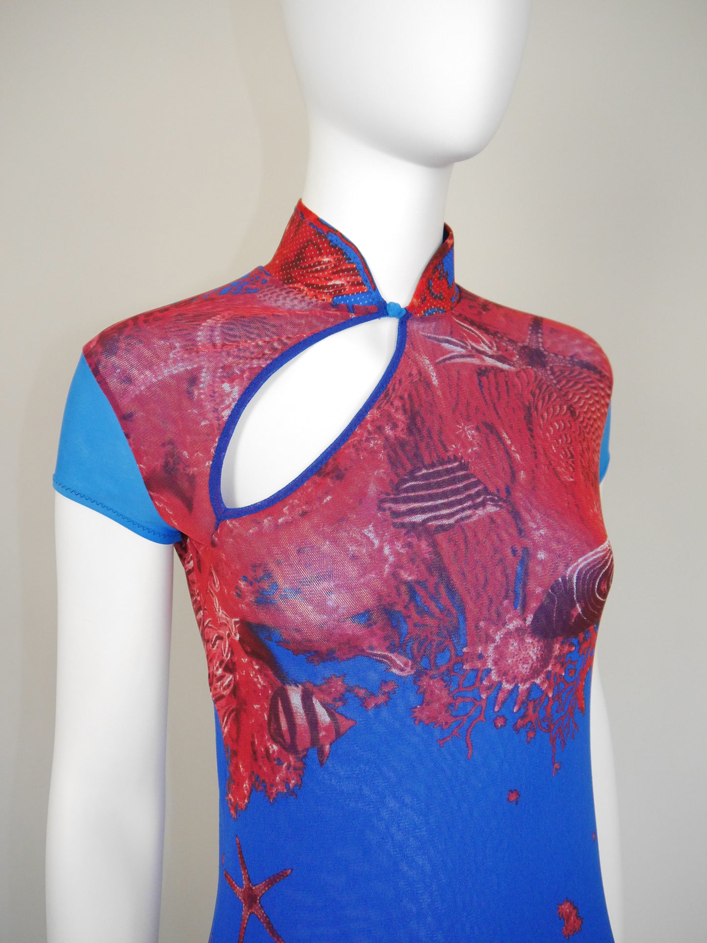 JEAN PAUL GAULTIER 1990s 2000s Vintage Asian Mesh Dress Underwater Scenery Fish Motif